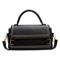 Classic black litchi pattern leather handbag with gold studs and removable strap - Black