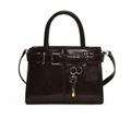 Sac à main en cuir PU brillant marron foncé avec boucle décorative et pendentif doré - Marron