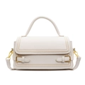 White lychee pattern small square bag with decorative gold buckles and top handle - Off White