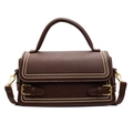 Deep coffee litchi grain leather small square handbag with vintage gold buckles - Coffee