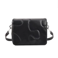 Bolso cuadrado de cuero negro con bordado de patrón de rompecabezas minimalista - Negro Clásico
