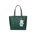 Borsa tote verde scuro con lettere goffrate, doppi manici e un ciondolo a orso - Verde