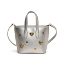 Silver bucket bag with gold heart crystal ornament and adjustable shoulder strap - Silver