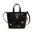 Borsa tote in pelle nera con borchie dorate a cuore e tracolla regolabile - Nero