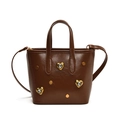 Borsa a secchiello marrone con cuori di cristallo dorati e borchie con tracolla regolabile - Marrone