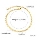 Detailed dimensions of gold plated heart chain anklet showing 5.5x3.7mm link size - Heart Link Style (AN115001G) / Gold