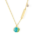 Gold stainless steel necklace with round enamel pendant and engraved vegetable charm - Cabbage