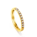 Elegant gold-tone stainless steel ring featuring a half-band of sparkling round-cut crystals - US 7 / Gold