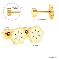 Minimalist white enamel snowflake stud earrings with secure twist back and gold plating - Snowflake Style (EA63230MG)
