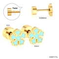 Blue enamel snowflake stud earrings in gold stainless steel with twist back and dimensions - Gold Light Blue Snowflake Style (EA63300KG)