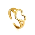 Verstellbarer goldener Edelstahlring mit Doppelherz-Design und strukturierten Details - Doppelherz-Gewindestil (RI133307G)