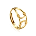 Verstelbare gouden dubbellaagse holle ring met geknoopt metaalontwerp voor dames - Opengewerkte Gedraaide Hartknoop Stijl (RI135801G)