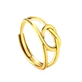 Minimalistische gouden knoopring met verstelbare dubbele band van gepolijst staal - Gedraaide Touwknoop Dubbellaagse Stijl (RI136301G)