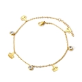 Fußkette aus goldfarbenem Edelstahl mit Kronenanhängern und runden Zirkonia-Steinen - Kronen-Stil (AN113302G)