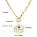 Collier en acier doré avec pendentif œil protecteur en nacre et disques suspendus - Style Pompon Mauvais Oeil Nacre (NE280801G)