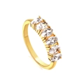 Elegant gold plated ring featuring six oval cut clear zircons in a classic row setting - US 7 / White Zirconia Gold Color