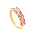 Elegant gold ring featuring six oval pink gemstones in a polished claw setting - US 7 / Pink Zirconia Gold Color
