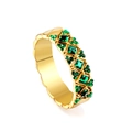 Elegant gold ring with square green gemstones and diamond accents in a lattice pattern - Dark Green Square Stone Wave Style (RI133606-8G)