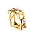 Elegant gold hollow ring with white pearl, featuring irregular organic openwork design - Hollow Pearl Fashion Style (RI133906-8G)