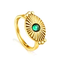 Golden sunburst open ring featuring a round green gemstone center with sunray texture - US 6 / Gold Sun Green Gem Style (RI1321J6-9G)
