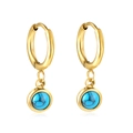 Goldene Kreolen mit runden blauen Türkis-Anhängern und minimalistischem geometrischem Design - Gold Türkis Stil (EA58090KG)