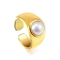 Waterproof 18k gold plated stainless steel open ring with white shell pearl inlay - US 6 / Gold Open Pearl Style (RI132306-9G)