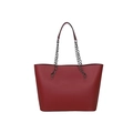 Große dunkelrote Leder-Shopper-Tasche für Damen mit Metallketten-Schulterriemen - Rot