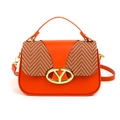 Chic orange and brown contrast handbag with woven pattern and gold-tone V hardware - Orange