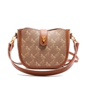 Retro brown horse print saddle crossbody bag with leather trim and wide shoulder strap - Patterned Brown