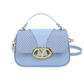 Light blue contrast crossbody bag with herringbone panels and golden buckle - Blue
