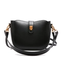 Classic black vintage saddle bag with smooth leather finish and golden metal buckle - Black