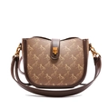 Vintage brown and beige saddle bag with yellow horse print and gold square buckle - Patterned Brown