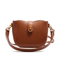 Retro solid brown saddle bag with gold metal twist lock and adjustable shoulder strap - Brown