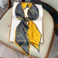 Modern double-sided silk scarf with grey and yellow geometric patterns and satin finish - Style 11 Orange Pebble Leopard