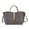 Gray suede tote bag with golden lock buckle and adjustable shoulder strap for women - Gray