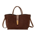 Large dark brown matte tote bag with golden oval buckle and detachable shoulder strap - Coffee