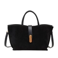 Retro black matte suede tote bag with gold oval buckle and premium leather straps - Black