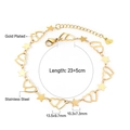 Gold-plated stainless steel anklet featuring hollow heart and solid star shaped links - Double Heart and Star (AN107601G)
