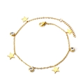 Goldenes Edelstahl-Fußkettchen mit Sternanhängern und klaren Zirkon-Steinen - Stern-Stil (AN113402G)
