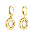 Goldene Ohrringe mit Hebelverschluss und ovalen Perlmutt-Einlagen im minimalistischen Stil - Lever-Back Ovaler Anhänger Stil (EA57270AG) / Gold