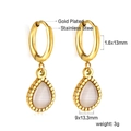 Gold plated stainless steel hoop earrings with white teardrop moonstone pendants - White Moonstone Drop Style (EA57280AG)