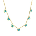 Collier en acier inoxydable doré avec sept pendentifs papillon en émail bleu - Style de Papillon Mauvais Œil Bleu Doré (NE2C180KG)