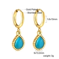 Gold plated stainless steel hoop earrings with sky blue teardrop stone pendants - Sky Blue Drop Style (EA57280KG)