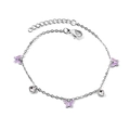 Silver stainless steel bracelet featuring purple enamel butterflies and clear rhinestones - Silver Purple Butterfly Style (BR26250CS)