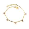 Gold butterfly bracelet with purple enamel charms and clear sparkling zircons - Gold Purple Butterfly Style (BR26250CG)