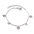 Polished stainless steel bracelet with red enamel dragonfly charms and zircon accents - Silver Red White Dragonfly Style (BR26170MS)