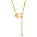 Collana a Y dorata con ciondolo a cilindro in madreperla bianca e dettaglio in zircone - Stile Cilindro in Pietra Occhio di Gatto a Forma di Y (NE2C320AG)