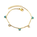 Goldenes Armband mit blauen Emaille-Schmetterlingen und weißen Zirkonia-Anhängern - Gold Blauer Schmetterling Stil (BR26250KG)