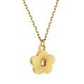 Elegante collana dorata a forma di fiore a cinque petali con texture e cristallo - Stile Fiore Zircone Motivo Raggiante (NE2C4502G)