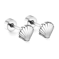 Pendientes de concha en acero inoxidable plateado pulido con cierre de rosca - Estilo de Concha Plateada (EA626501S)